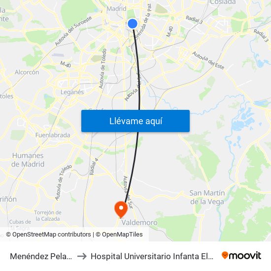 Menéndez Pelayo to Hospital Universitario Infanta Elena map