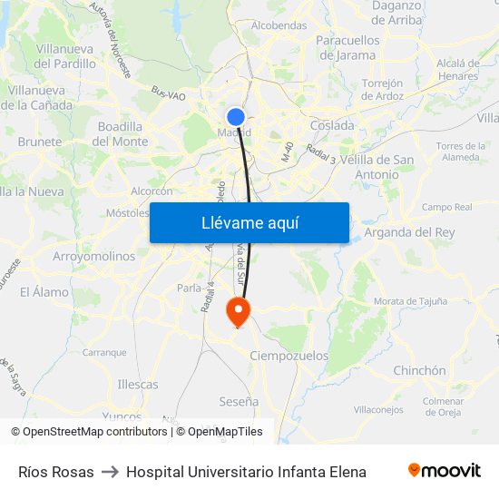 Ríos Rosas to Hospital Universitario Infanta Elena map