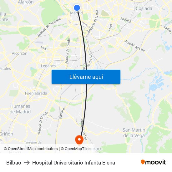 Bilbao to Hospital Universitario Infanta Elena map