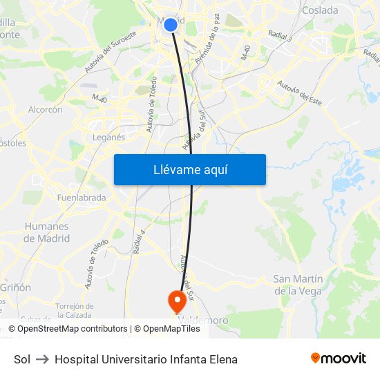 Sol to Hospital Universitario Infanta Elena map