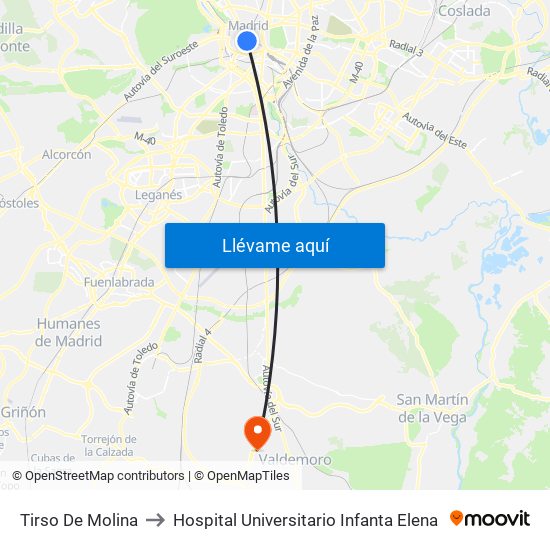 Tirso De Molina to Hospital Universitario Infanta Elena map