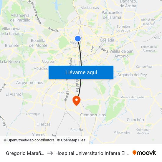 Gregorio Marañón to Hospital Universitario Infanta Elena map