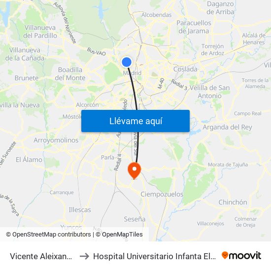 Vicente Aleixandre to Hospital Universitario Infanta Elena map