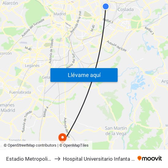 Estadio Metropolitano to Hospital Universitario Infanta Elena map