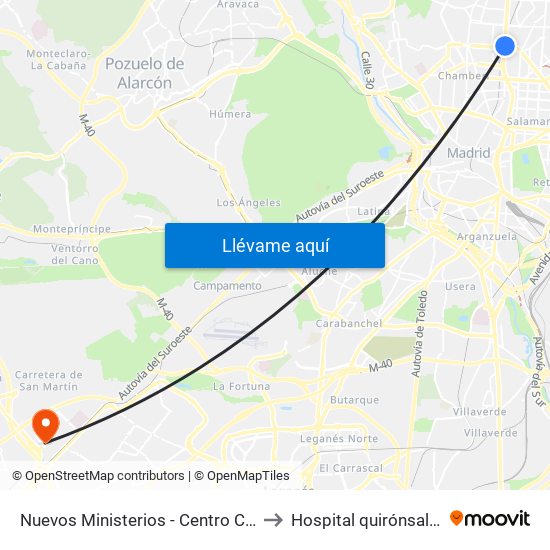 Nuevos Ministerios - Centro Comercial to Hospital quirónsalud Sur map