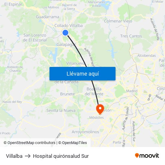 Villalba to Hospital quirónsalud Sur map