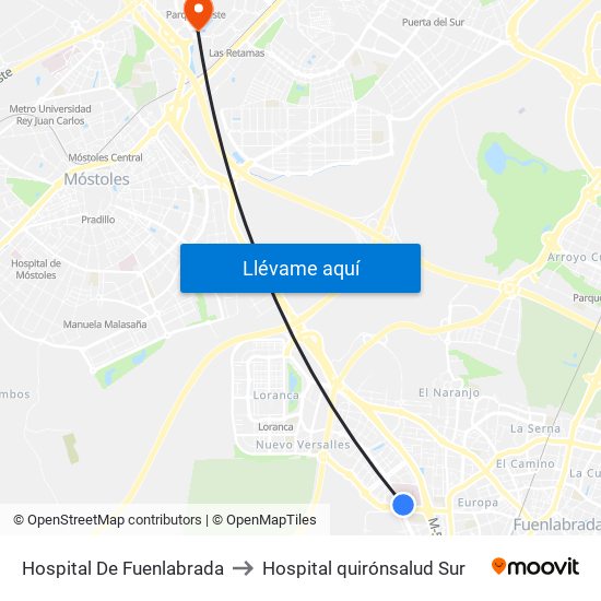Hospital De Fuenlabrada to Hospital quirónsalud Sur map