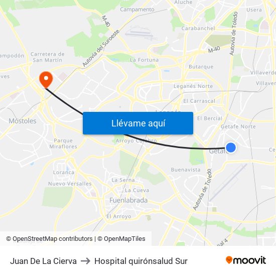 Juan De La Cierva to Hospital quirónsalud Sur map