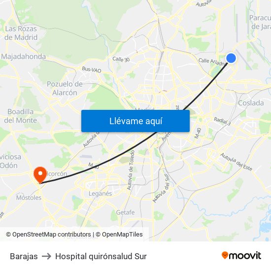 Barajas to Hospital quirónsalud Sur map