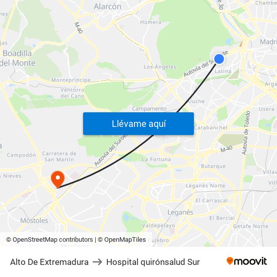 Alto De Extremadura to Hospital quirónsalud Sur map