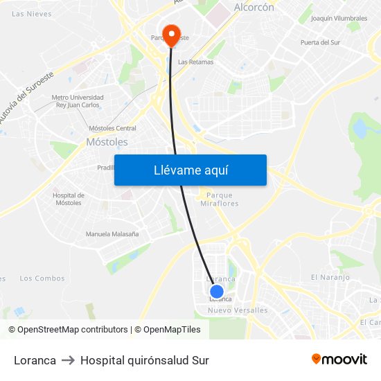 Loranca to Hospital quirónsalud Sur map