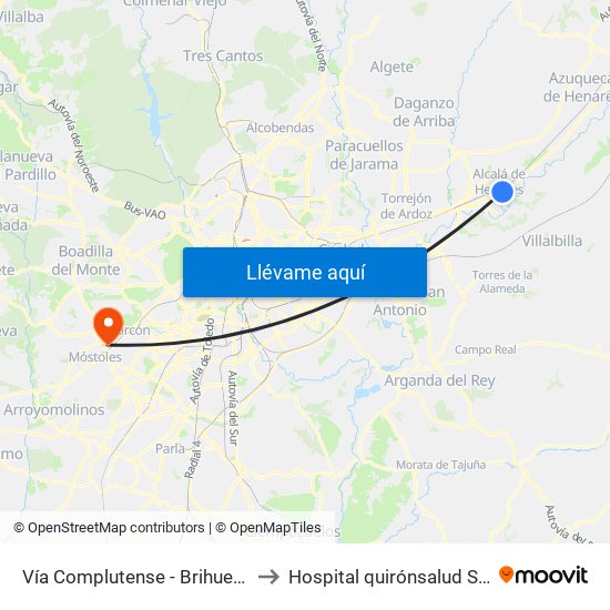 Vía Complutense - Brihuega to Hospital quirónsalud Sur map