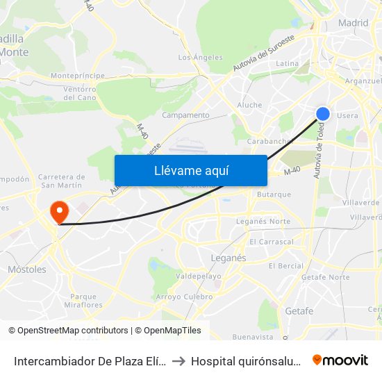 Intercambiador De Plaza Elíptica to Hospital quirónsalud Sur map
