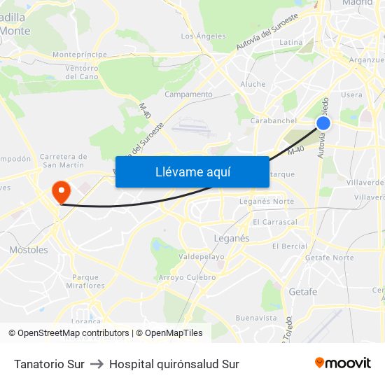 Tanatorio Sur to Hospital quirónsalud Sur map