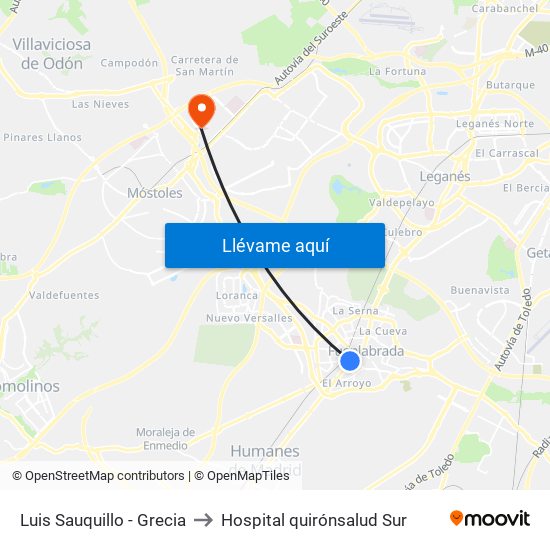 Luis Sauquillo - Grecia to Hospital quirónsalud Sur map