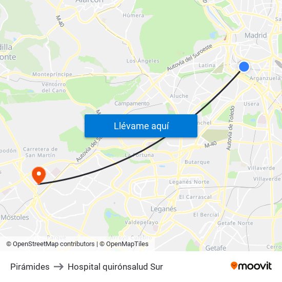 Pirámides to Hospital quirónsalud Sur map