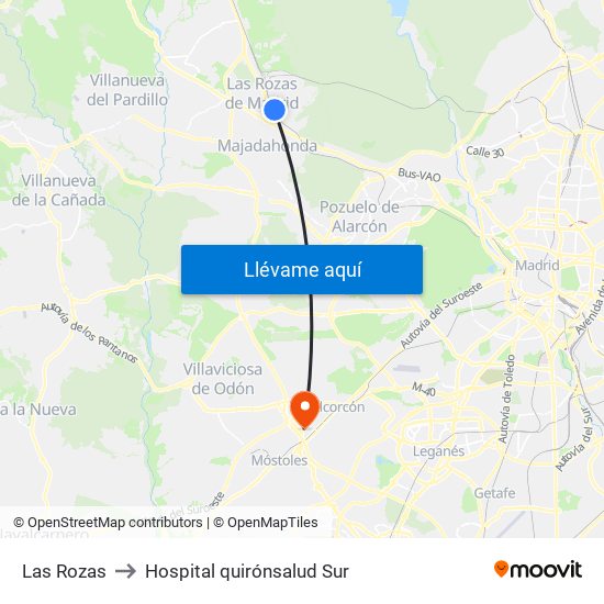 Las Rozas to Hospital quirónsalud Sur map