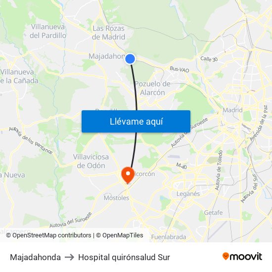 Majadahonda to Hospital quirónsalud Sur map