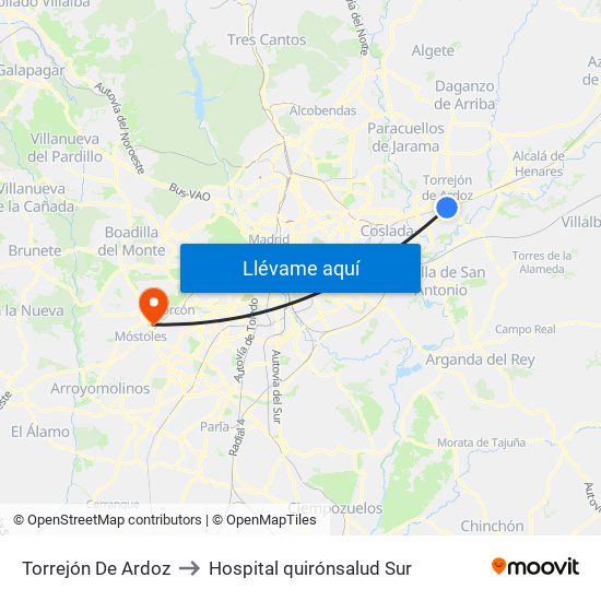 Torrejón De Ardoz to Hospital quirónsalud Sur map