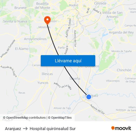 Aranjuez to Hospital quirónsalud Sur map