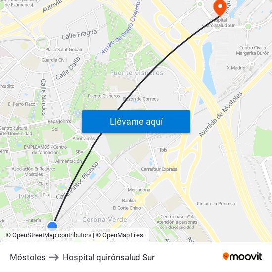 Móstoles to Hospital quirónsalud Sur map