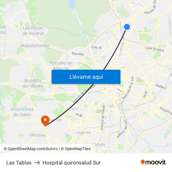 Las Tablas to Hospital quirónsalud Sur map