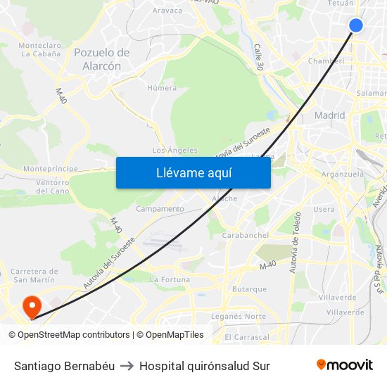 Santiago Bernabéu to Hospital quirónsalud Sur map