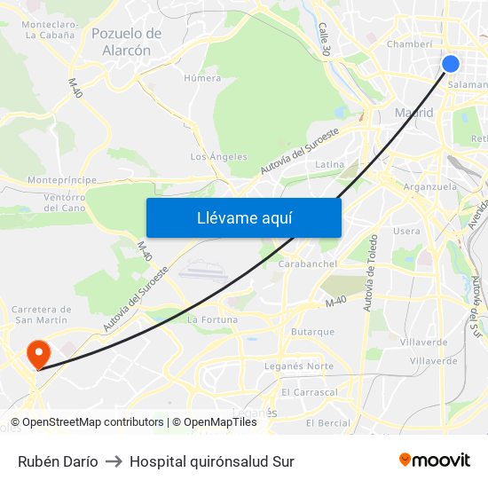 Rubén Darío to Hospital quirónsalud Sur map