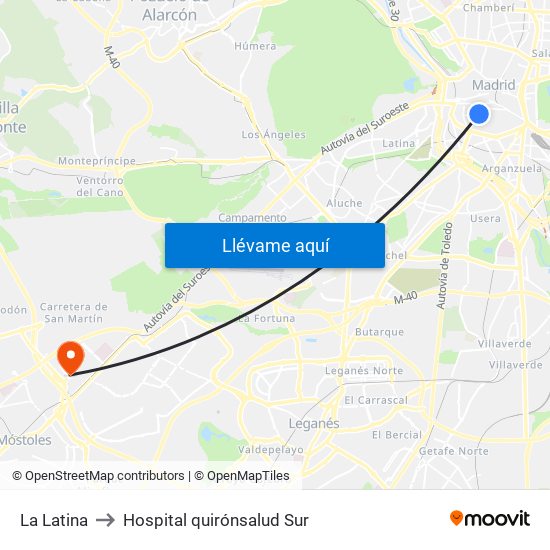La Latina to Hospital quirónsalud Sur map