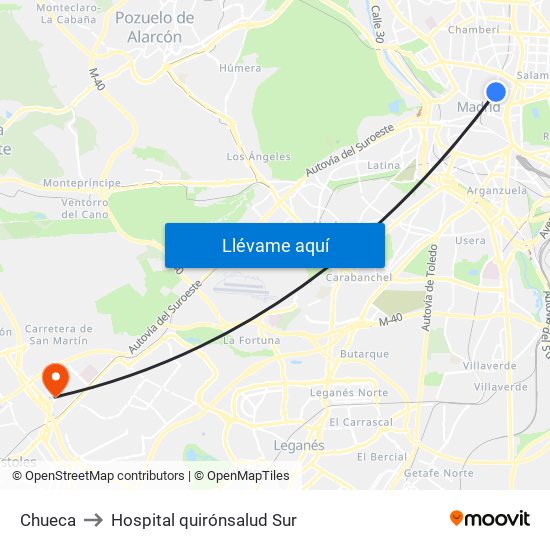 Chueca to Hospital quirónsalud Sur map