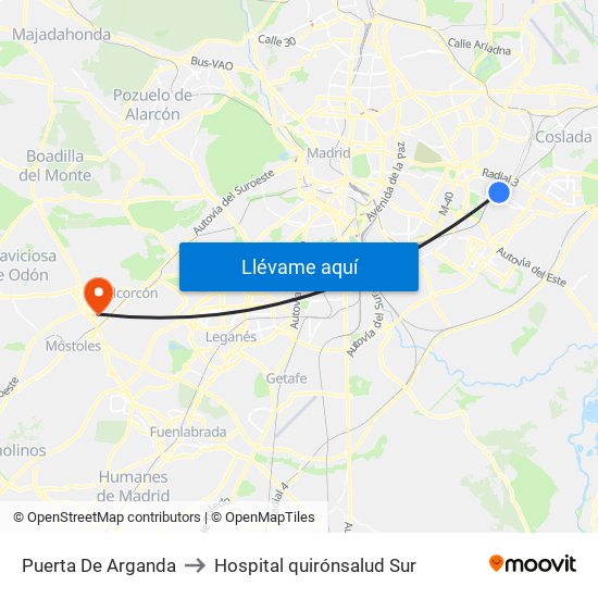 Puerta De Arganda to Hospital quirónsalud Sur map