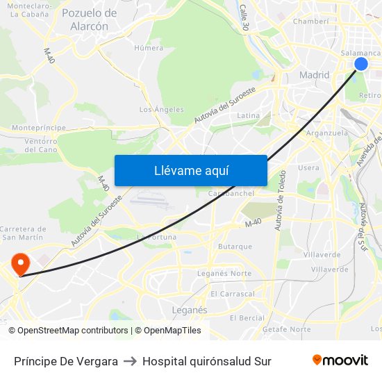 Príncipe De Vergara to Hospital quirónsalud Sur map