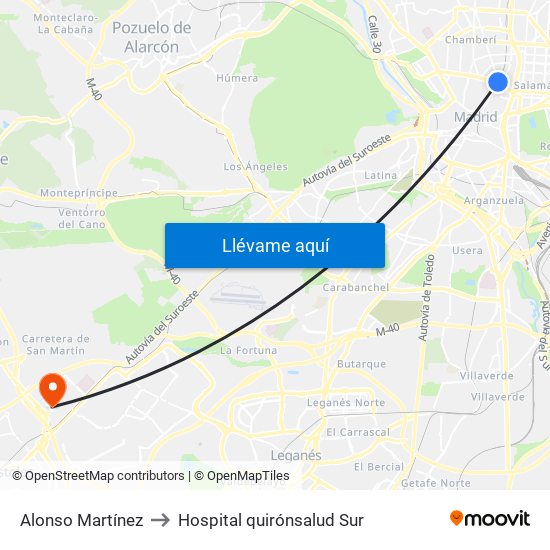 Alonso Martínez to Hospital quirónsalud Sur map