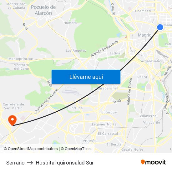 Serrano to Hospital quirónsalud Sur map