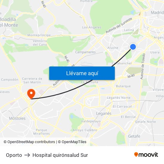 Oporto to Hospital quirónsalud Sur map