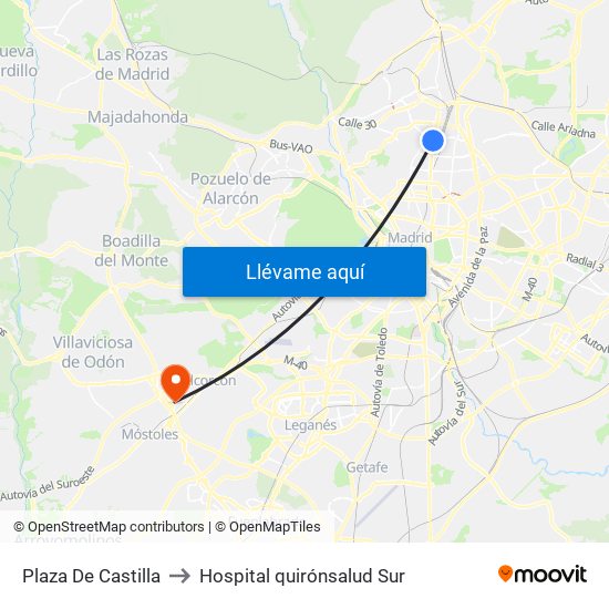 Plaza De Castilla to Hospital quirónsalud Sur map