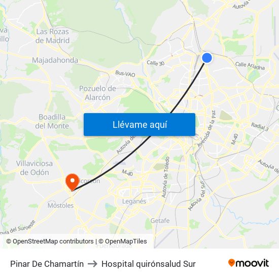 Pinar De Chamartín to Hospital quirónsalud Sur map