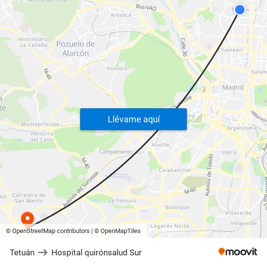 Tetuán to Hospital quirónsalud Sur map
