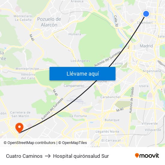 Cuatro Caminos to Hospital quirónsalud Sur map