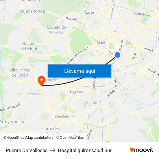 Puente De Vallecas to Hospital quirónsalud Sur map