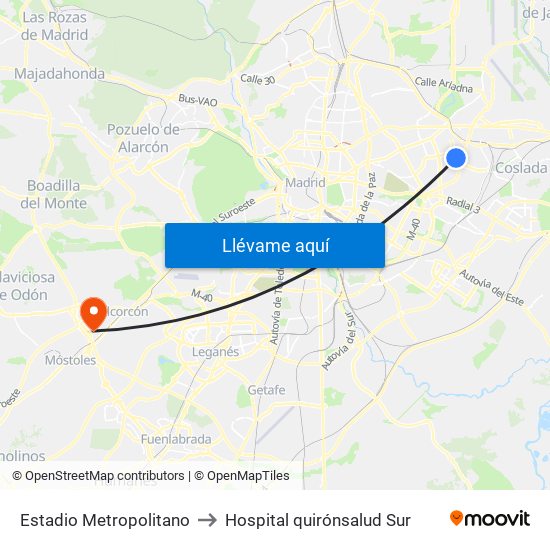 Estadio Metropolitano to Hospital quirónsalud Sur map
