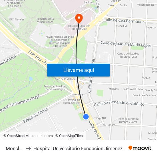 Moncloa to Hospital Universitario Fundación Jiménez Díaz map