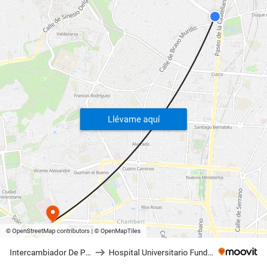 Intercambiador De Plaza De Castilla to Hospital Universitario Fundación Jiménez Díaz map