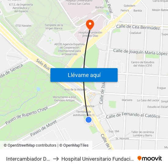 Intercambiador De Moncloa to Hospital Universitario Fundación Jiménez Díaz map