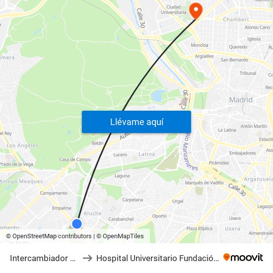 Intercambiador De Aluche to Hospital Universitario Fundación Jiménez Díaz map