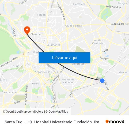 Santa Eugenia to Hospital Universitario Fundación Jiménez Díaz map