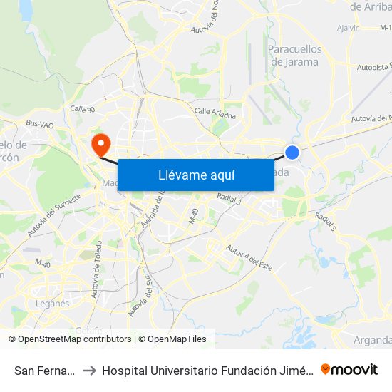 San Fernando to Hospital Universitario Fundación Jiménez Díaz map