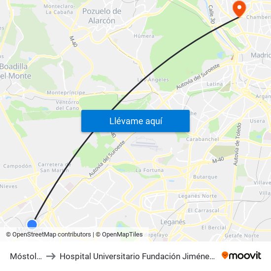 Móstoles to Hospital Universitario Fundación Jiménez Díaz map