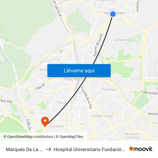 Marqués De La Valdavia to Hospital Universitario Fundación Jiménez Díaz map