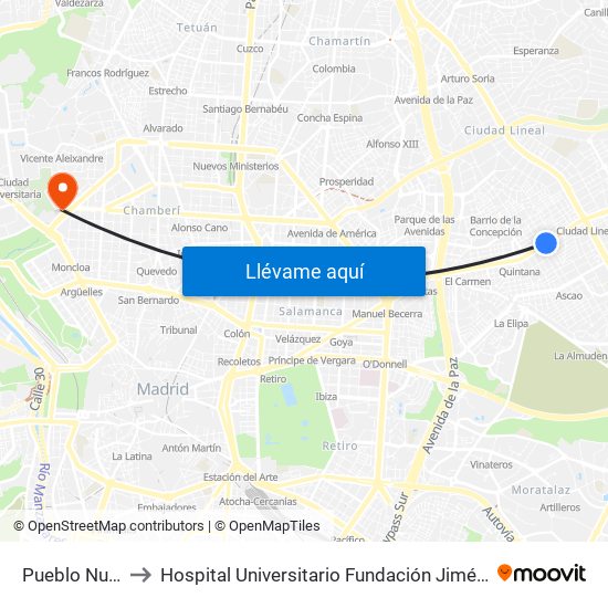 Pueblo Nuevo to Hospital Universitario Fundación Jiménez Díaz map